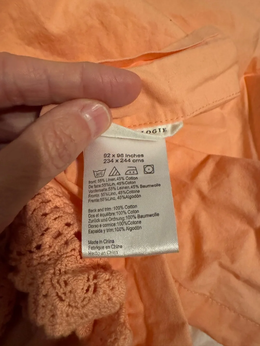 Anthropologie Peach Cotton Duvet Cover Set